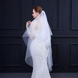 Soft 2 layer Ivory Bridal Veil with Floral Appliquéd Edge